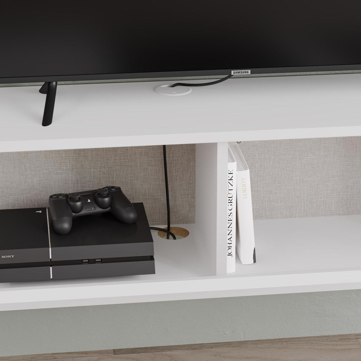 Tone Modern Wall Mounted TV Unit Stand White with Storage