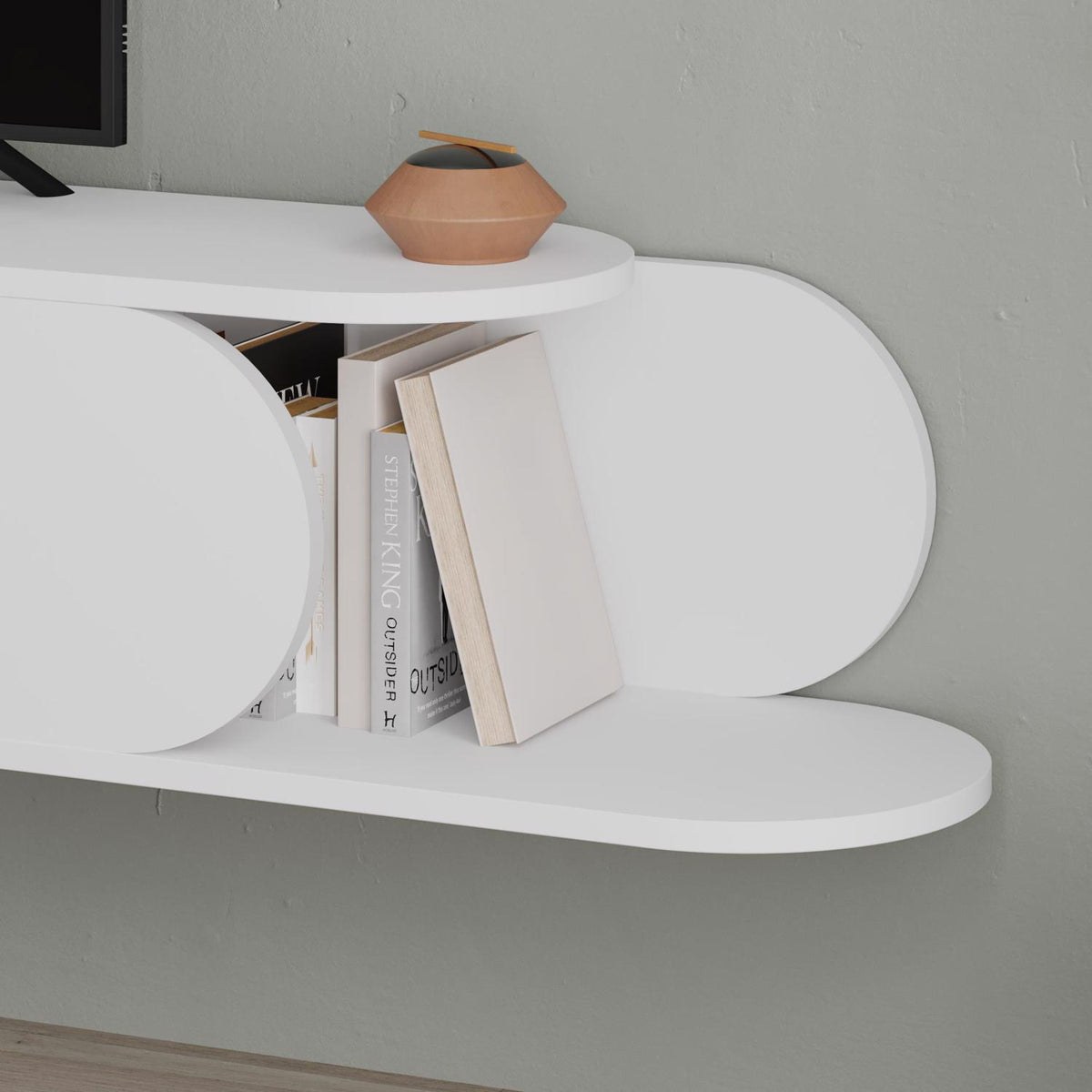 Tone Modern Wall Mounted TV Unit Stand White with Storage
