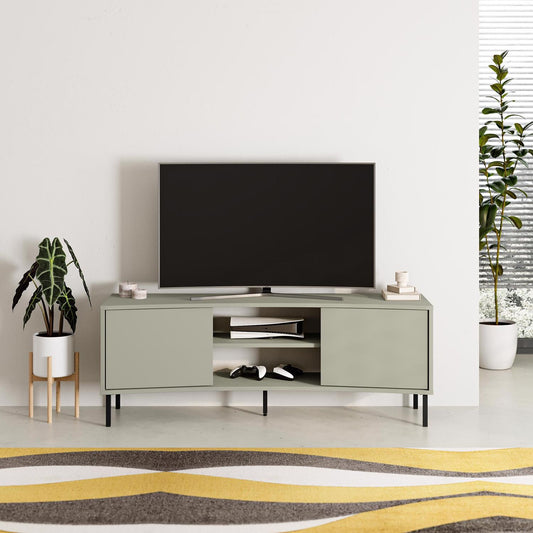 Frem Modern Curved TV Stand 2 Door Unit Ash Green