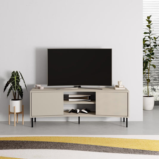 Frem Modern Curved TV Stand 2 Door Unit Sandstone