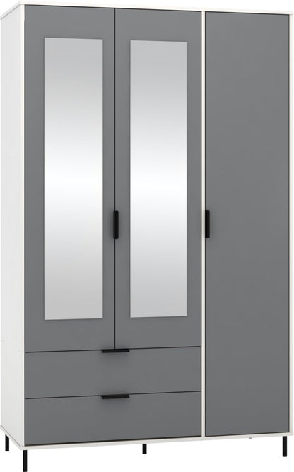 Madrid 3 Door 2 Drawer Mirrored Wardrobe – Grey/White Gloss Finish
