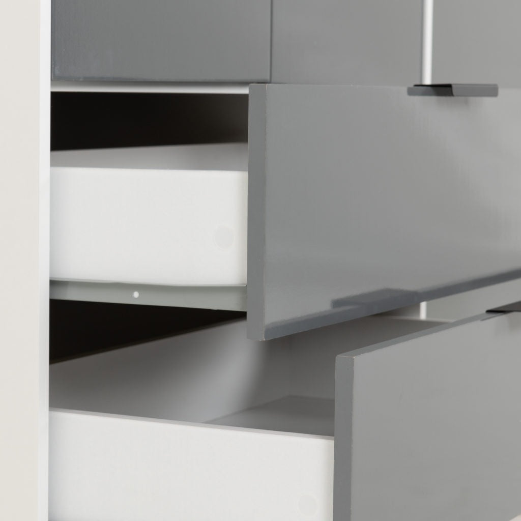 Madrid 3 Door 2 Drawer Mirrored Wardrobe – Grey/White Gloss Finish