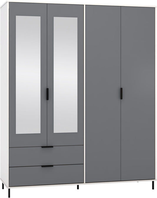 Madrid 4 Door 2 Drawer Mirrored Wardrobe – Grey/White Gloss Finish