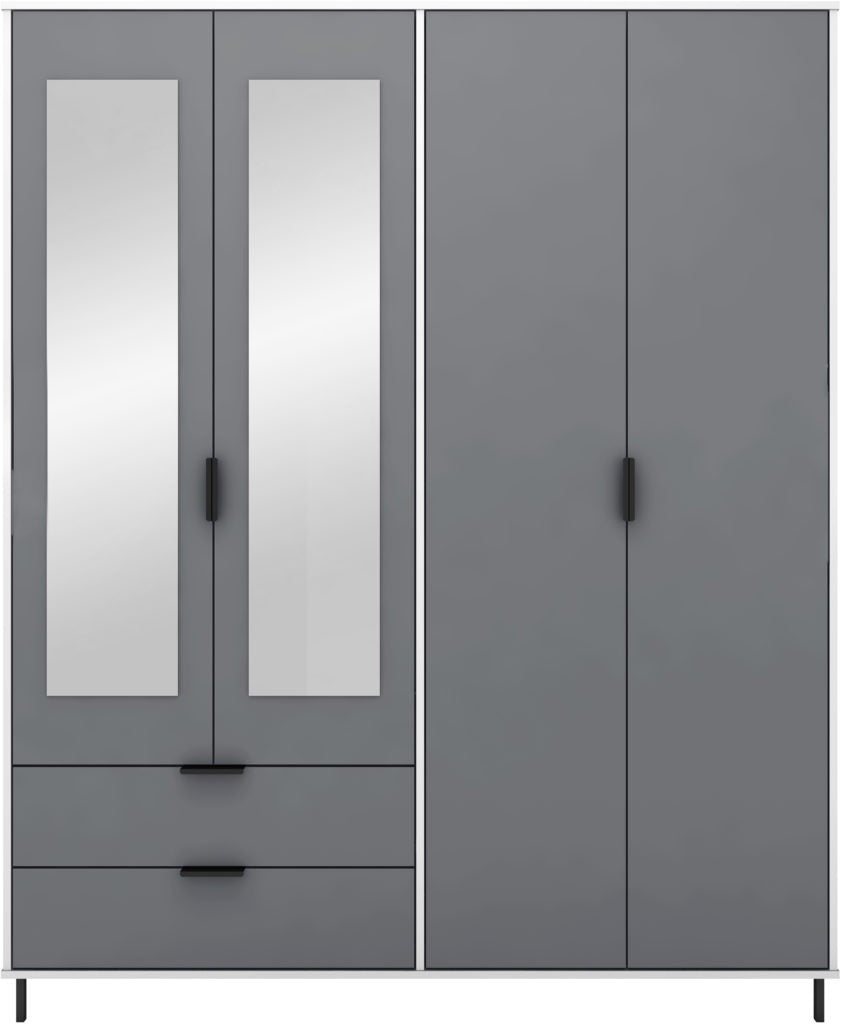 Madrid 4 Door 2 Drawer Mirrored Wardrobe – Grey/White Gloss Finish