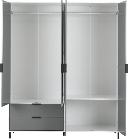Madrid 4 Door 2 Drawer Mirrored Wardrobe – Grey/White Gloss Finish