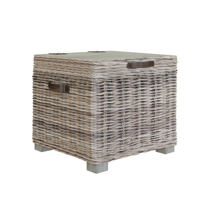 Maya Handmade Kubu Rattan Storage Side Table Limewash