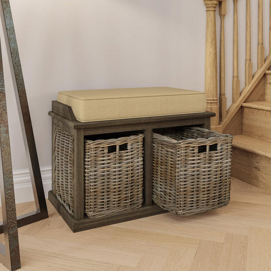 Maya Handmade Kubu Rattan Small Basket Storage Bench