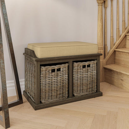 Maya Handmade Kubu Rattan Small Basket Storage Bench