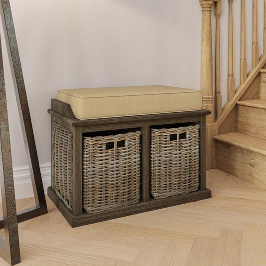 Maya Handmade Kubu Rattan Small Basket Storage Bench