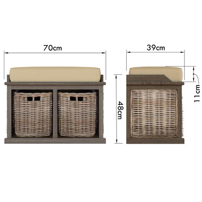 Maya Handmade Kubu Rattan Small Basket Storage Bench