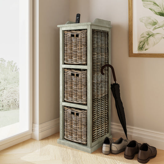 Maya Handmade Kubu Rattan 3 Basket Storage Unit Limewash