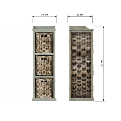Maya Handmade Kubu Rattan 3 Basket Storage Unit Limewash