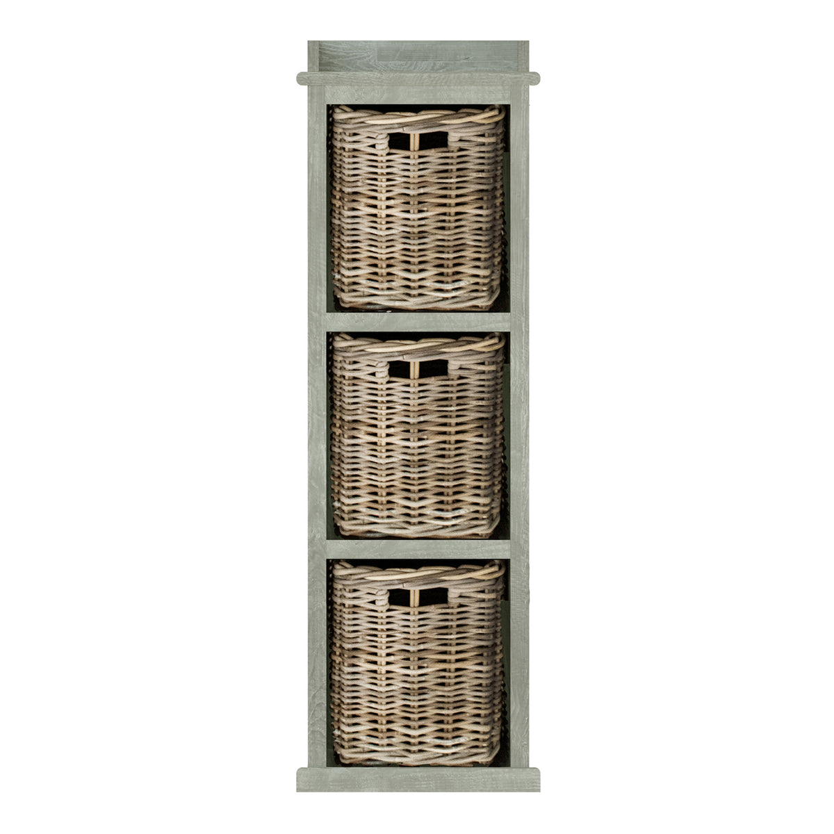 Maya Handmade Kubu Rattan 3 Basket Storage Unit Limewash