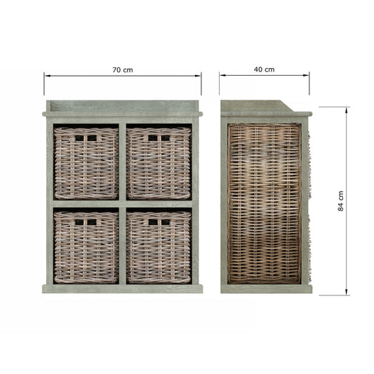 Maya Handmade Kubu Rattan 2 Over 2 Basket Storage Unit Limewash