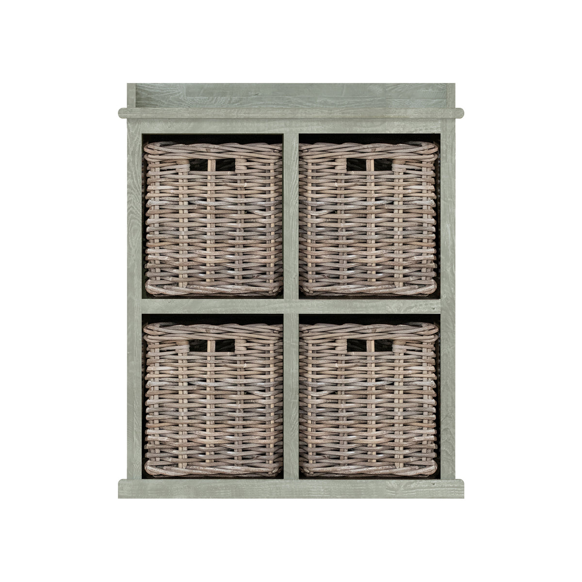 Maya Handmade Kubu Rattan 2 Over 2 Basket Storage Unit Limewash