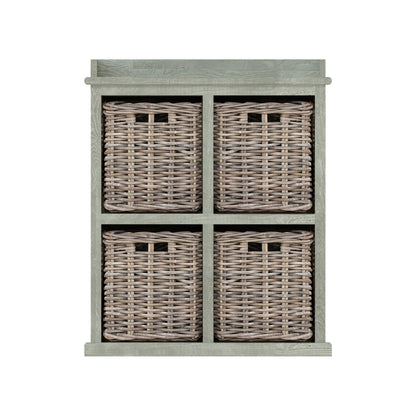 Maya Handmade Kubu Rattan 2 Over 2 Basket Storage Unit Limewash