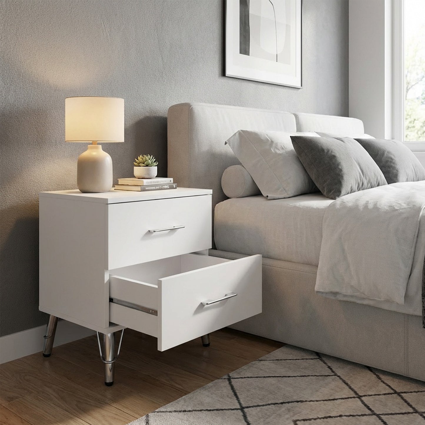 Maldon White 2 Drawer Bedside Chest Table