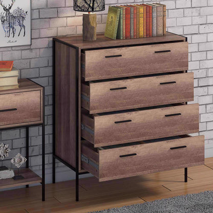 Loft Industrial 4 Drawer Chest Of Drawers Wood Effect Black Metal Frame