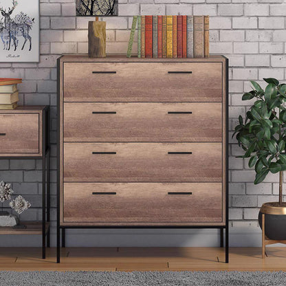 Loft Industrial 4 Drawer Chest Of Drawers Wood Effect Black Metal Frame