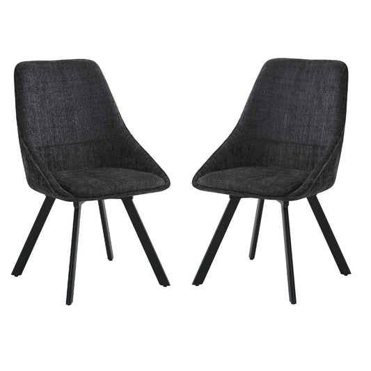 Myla Pack of 2 Swivel Dining Chairs - Black Chenille fabric