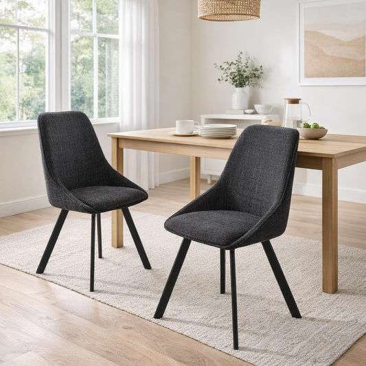 Myla Pack of 2 Swivel Dining Chairs - Black Chenille fabric