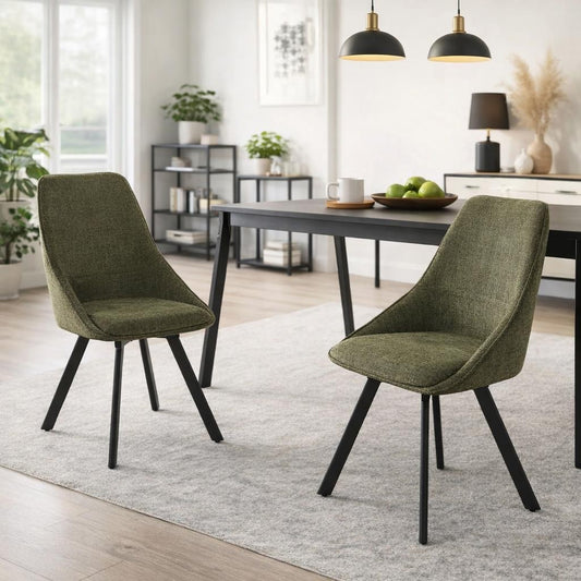 Myla Pack of 2 Swivel Dining Chairs - Green Chenille fabric