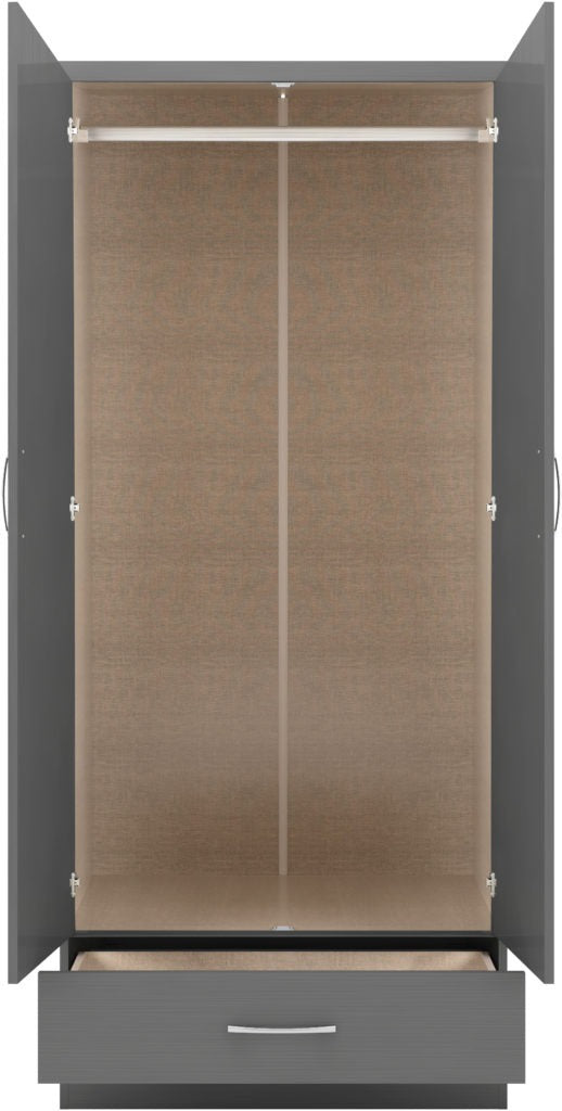 Nevada 2 Door 1 Drawer Wardrobe – Multiple Finishes