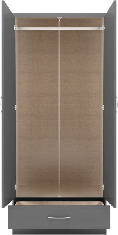 Nevada 2 Door 1 Drawer Wardrobe – Multiple Finishes