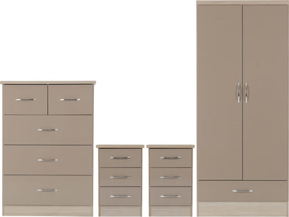 Nevada 2 Door 1 Drawer Wardrobe Bedroom Set – Multiple Finishes