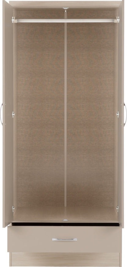 Nevada 2 Door 1 Drawer Wardrobe – Multiple Finishes