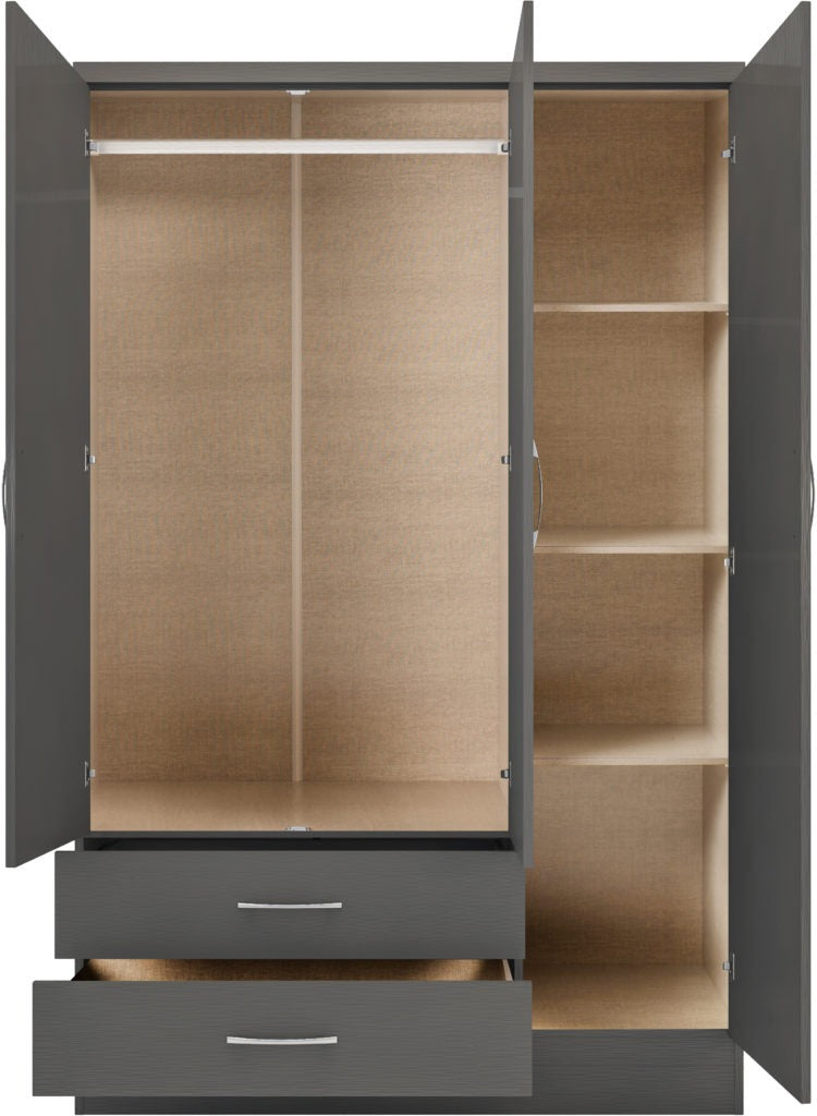 Nevada 3 Door 2 Drawer Mirrored Wardrobe – Multiple Finishes