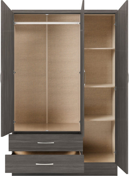Nevada 3 Door 2 Drawer Mirrored Wardrobe – Multiple Finishes