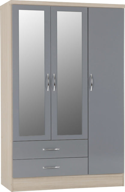 Nevada 3 Door 2 Drawer Mirrored Wardrobe – Multiple Finishes