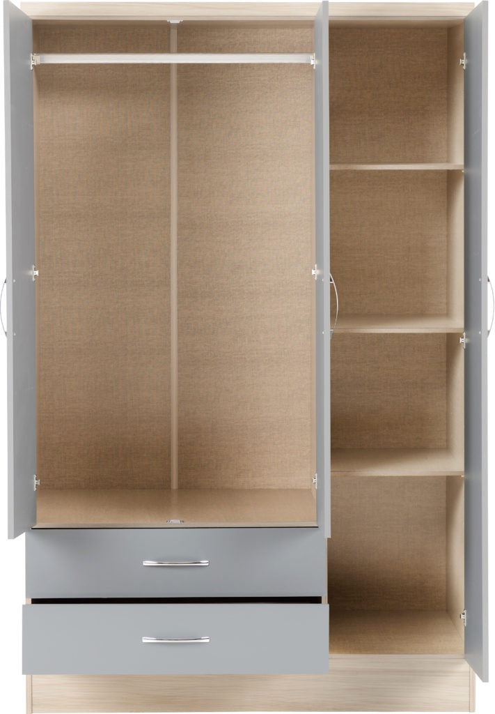 Nevada 3 Door 2 Drawer Mirrored Wardrobe – Multiple Finishes