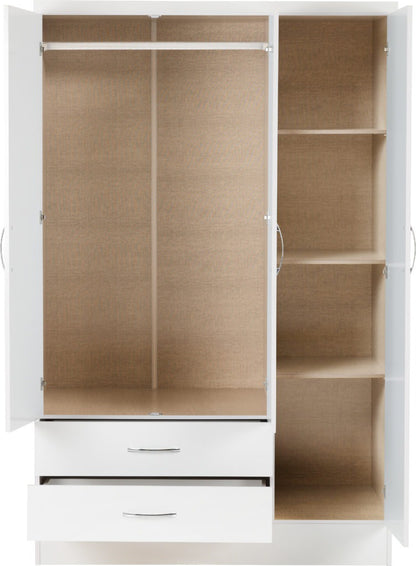 Nevada 3 Door 2 Drawer Mirrored Wardrobe – Multiple Finishes