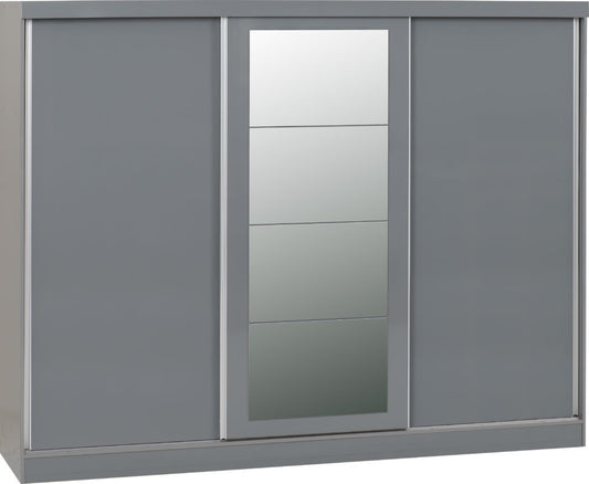 Nevada 3 Door Sliding Wardrobe – Grey Gloss / Black Gloss / White Gloss Finish