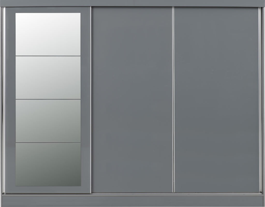 Nevada 3 Door Sliding Wardrobe – Grey Gloss / Black Gloss / White Gloss Finish