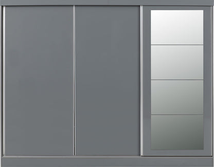 Nevada 3 Door Sliding Wardrobe – Grey Gloss / Black Gloss / White Gloss Finish