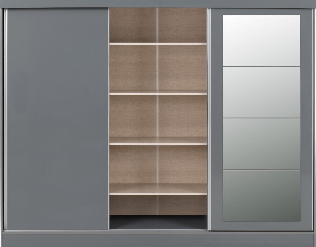 Nevada 3 Door Sliding Wardrobe – Grey Gloss / Black Gloss / White Gloss Finish