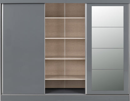 Nevada 3 Door Sliding Wardrobe – Grey Gloss / Black Gloss / White Gloss Finish