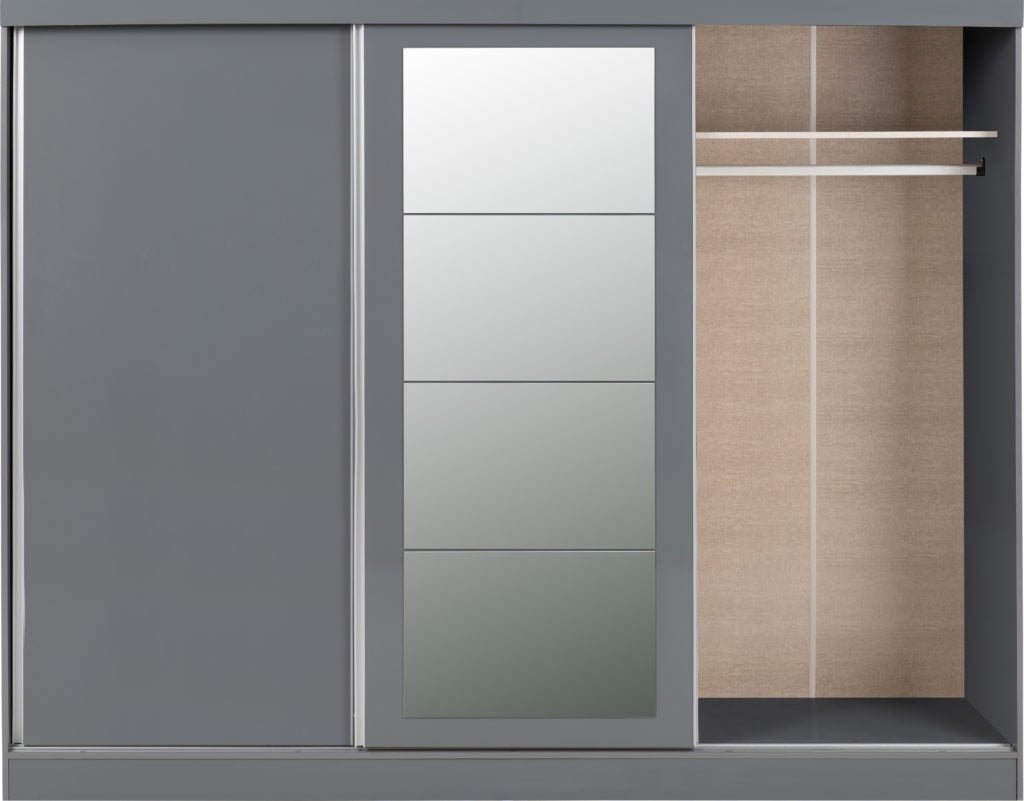 Nevada 3 Door Sliding Wardrobe – Grey Gloss / Black Gloss / White Gloss Finish