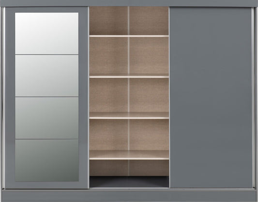 Nevada 3 Door Sliding Wardrobe – Grey Gloss / Black Gloss / White Gloss Finish