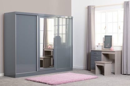 Nevada 3 Door Sliding Wardrobe – Grey Gloss / Black Gloss / White Gloss Finish