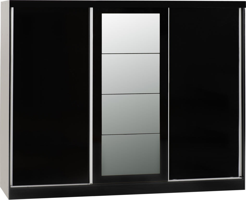 Nevada 3 Door Sliding Wardrobe – Grey Gloss / Black Gloss / White Gloss Finish