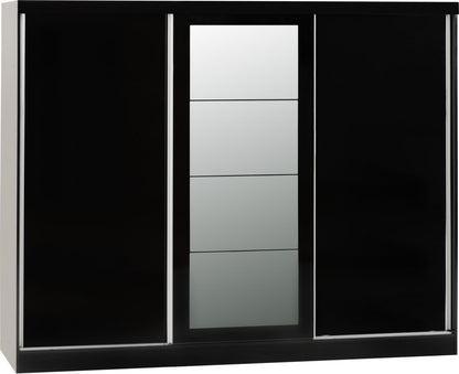 Nevada 3 Door Sliding Wardrobe – Grey Gloss / Black Gloss / White Gloss Finish