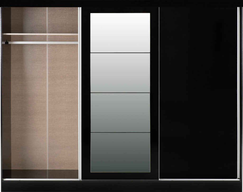Nevada 3 Door Sliding Wardrobe – Grey Gloss / Black Gloss / White Gloss Finish