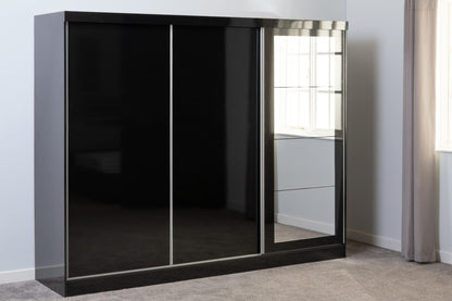 Nevada 3 Door Sliding Wardrobe – Grey Gloss / Black Gloss / White Gloss Finish