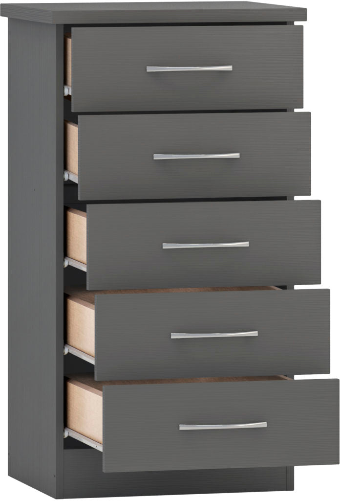 Nevada 5 Drawer Narrow Chest – Multiple Finishes