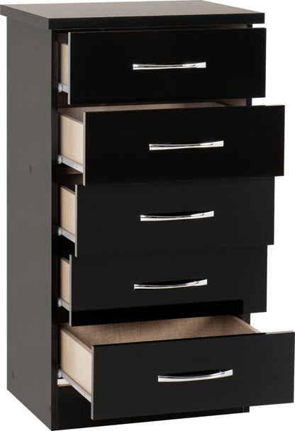 Nevada 5 Drawer Narrow Chest – Multiple Finishes