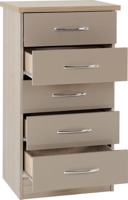 Nevada 5 Drawer Narrow Chest – Multiple Finishes